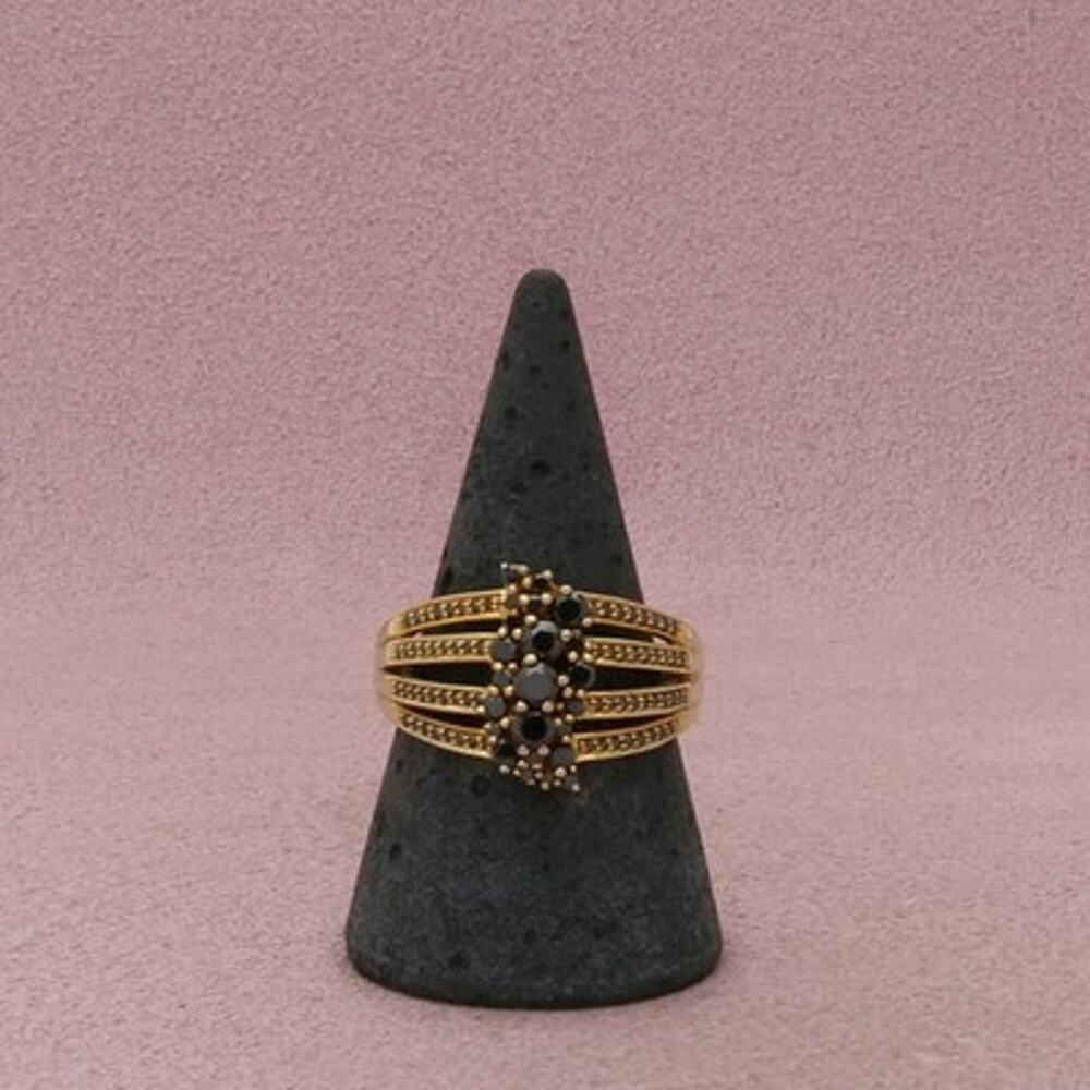 Sterling Silver Gold Plate Black Diamond Multi Row Cluster Ring Size 9.5